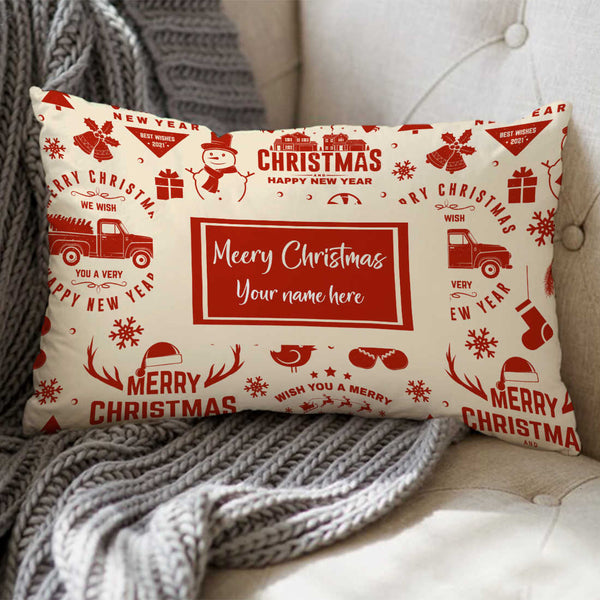 Personalized Printed Merry Christmas Pillow - Uncommongifts.in